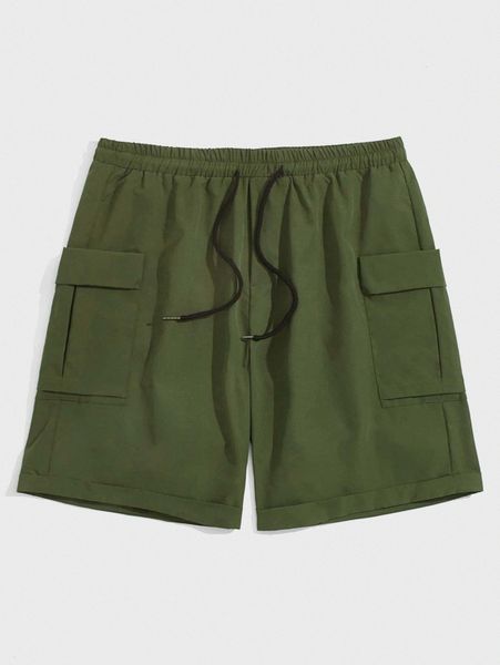 romwe guys flap pocket drawstring shorts j86g#, Black
