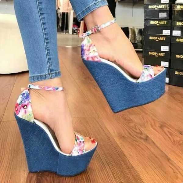 dijigirls printing leather women sandals wedges platform denim high ladies party prom shoes sandales talons, Black
dijigirls printing leather women sandals wedges platform denim high ladies party prom shoes sandales talons, Black