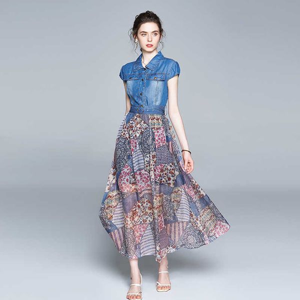 women summer elegant denim dress long maxi party robe femme vintage print chiffon patchwork vestidos 210526, Black;gray
women summer elegant denim dress long maxi party robe femme vintage print chiffon patchwork vestidos 210526, Black;gray