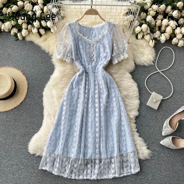 casual dresses young gee elegant women lace dress sweet floral slim puff short sleeve midi summer bling sequined party vestidos, Black;gray
casual dresses young gee elegant women lace dress sweet floral slim puff short sleeve midi summer bling sequined party vestidos, Black;gray