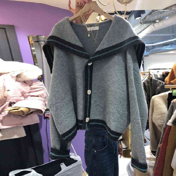 women's sweaters pull femme autumn winter thick sailor collar cardigan coat casual loose contrast knitted jumpers sueters de mujer all, White;black
women's sweaters pull femme autumn winter thick sailor collar cardigan coat casual loose contrast knitted jumpers sueters de mujer all, White;black