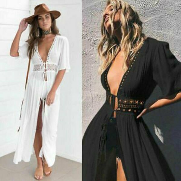 women lace crochet bikini beachwear cover up beach dress summer bathing suit, White;black
women lace crochet bikini beachwear cover up beach dress summer bathing suit, White;black