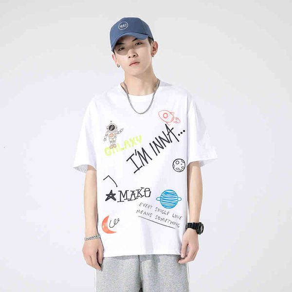men's t shirt short sleeve summer korean version tide brand astronaut half pure cotton bottomed, White;black
men's t shirt short sleeve summer korean version tide brand astronaut half pure cotton bottomed, White;black