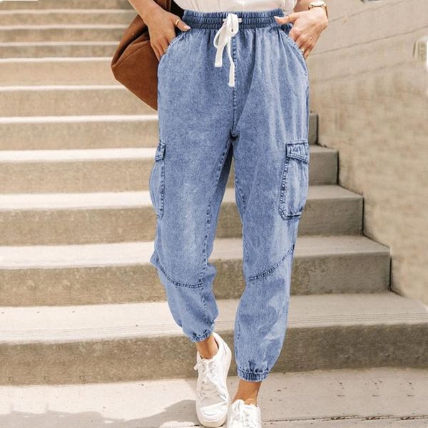 women's jeans 2021 loose fashion washing self cultivation pocket elastic band casual denim pants trousers, Blue
women's jeans 2021 loose fashion washing self cultivation pocket elastic band casual denim pants trousers, Blue