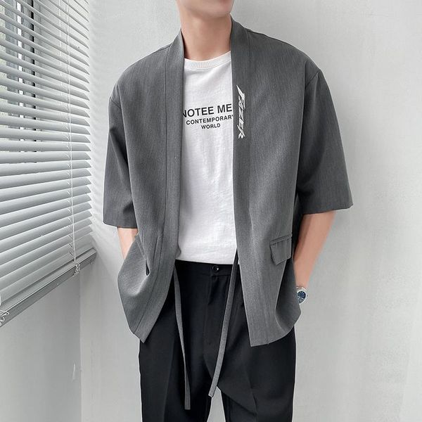 men's suits & blazers trends 2021 products thin 5-sleeve loose cardigan mens fashions korean clothes suit drawstring design belt cape c, White;black
men's suits & blazers trends 2021 products thin 5-sleeve loose cardigan mens fashions korean clothes suit drawstring design belt cape c, White;black