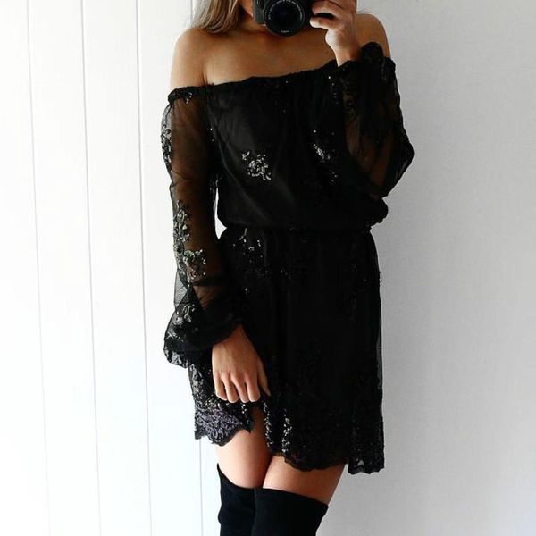 casual dresses slash neck sequined mesh mini dress lantern sleeve bodycon bandage club night, Black;gray
casual dresses slash neck sequined mesh mini dress lantern sleeve bodycon bandage club night, Black;gray