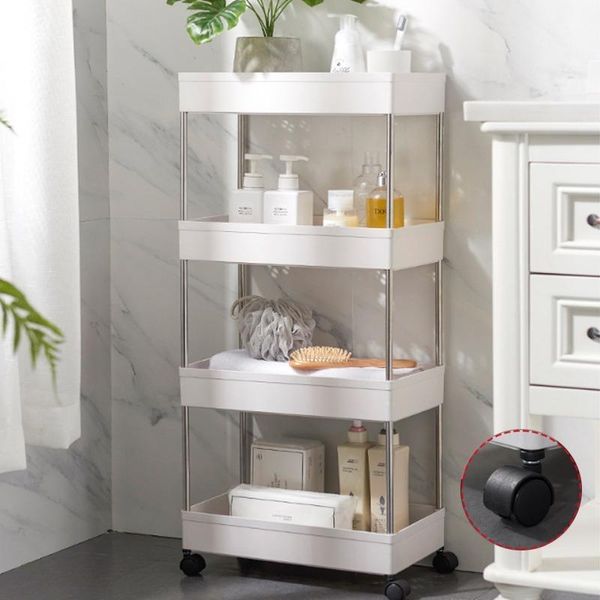 hooks & rails 2/3/4 tier slim storage cart kitchen trolley bathroom mobile shelving unit organizer slide rolling utility