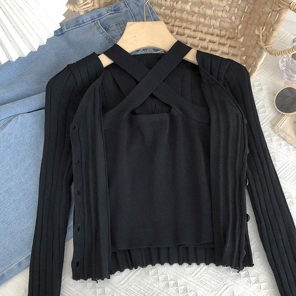 women's knits & tees autumn korean temperament sweet beauty v-neck single-breasted long-sleeved knitted cardigan + inner halter vest su, White
women's knits & tees autumn korean temperament sweet beauty v-neck single-breasted long-sleeved knitted cardigan + inner halter vest su, White