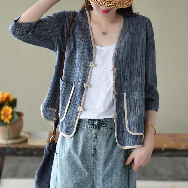 women's jackets summer 2021 women retro loose all-match coat cardigan button pocket short sleeve print casual ladies, Black;brown
women's jackets summer 2021 women retro loose all-match coat cardigan button pocket short sleeve print casual ladies, Black;brown