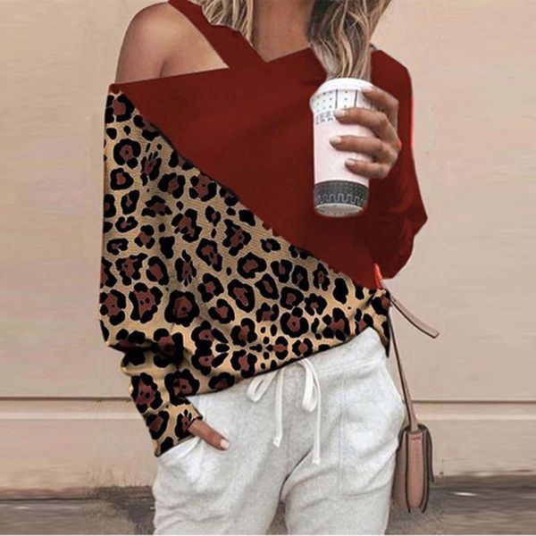 women's blouses & shirts women fashion long sleeve t-shirts v neck blouse splicing sleeves leopard shirt loose casual slim ladies, White
women's blouses & shirts women fashion long sleeve t-shirts v neck blouse splicing sleeves leopard shirt loose casual slim ladies, White