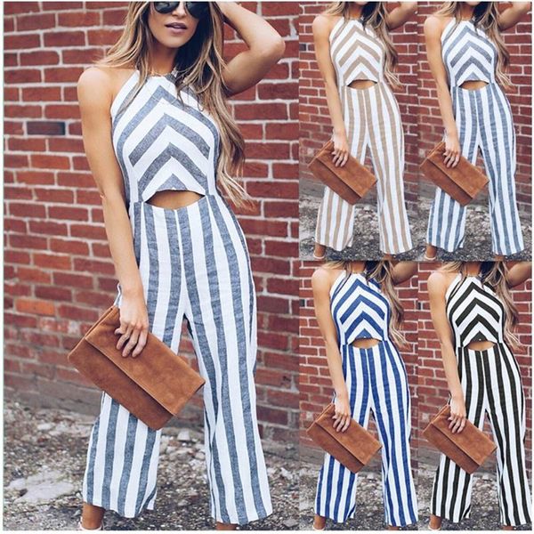 women's jumpsuits & rompers summer women striped print halter sleeveless jumpsuit long wide leg pants one piece playsuit overalls combi, Black;white
women's jumpsuits & rompers summer women striped print halter sleeveless jumpsuit long wide leg pants one piece playsuit overalls combi, Black;white