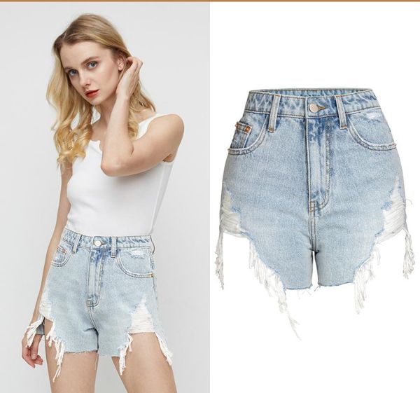 women's jeans summer all-match high waist slimming frayed irregular edge denim shorts women short, Blue
women's jeans summer all-match high waist slimming frayed irregular edge denim shorts women short, Blue