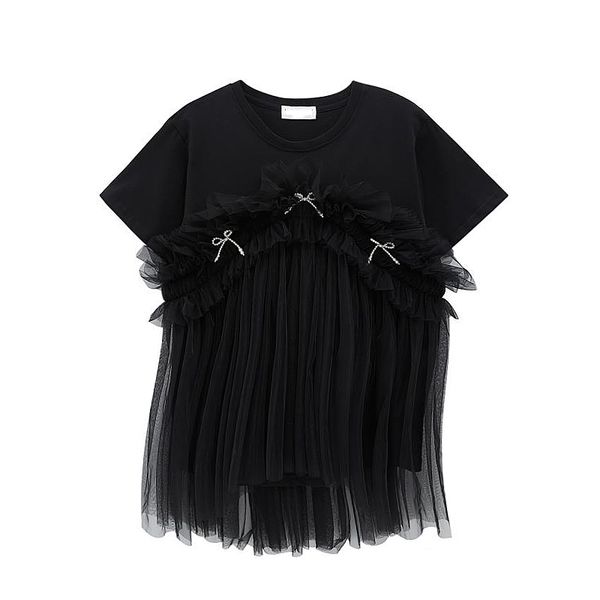 spring summer new fashion black and white lace patchwork bow o neck casual woman tshirts 210421
spring summer new fashion black and white lace patchwork bow o neck casual woman tshirts 210421