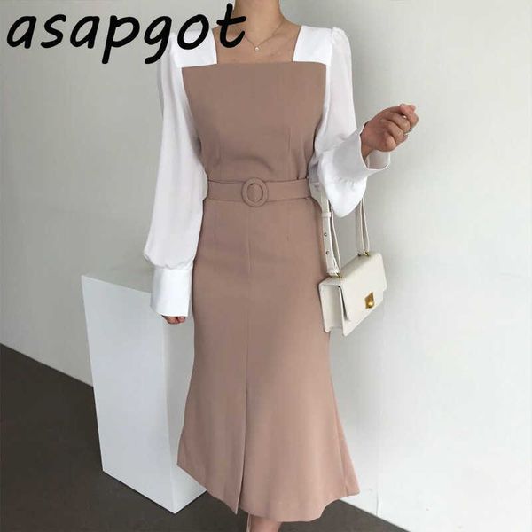 korea chic autumn temperament elegant square collar hit color stitching fake two-piece slim bag hip mermaid dress belt women 210610, Black;gray
korea chic autumn temperament elegant square collar hit color stitching fake two-piece slim bag hip mermaid dress belt women 210610, Black;gray