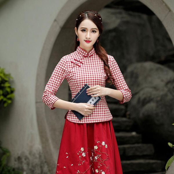 ethnic clothing chinese style cheongsam women autumn winter improved retro plaid slim tea service shirt, Red
ethnic clothing chinese style cheongsam women autumn winter improved retro plaid slim tea service shirt, Red