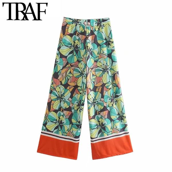 women chic fashion floral print wide leg pants vintage high elastic waist female ankle trousers mujer 210507, Black;white
women chic fashion floral print wide leg pants vintage high elastic waist female ankle trousers mujer 210507, Black;white