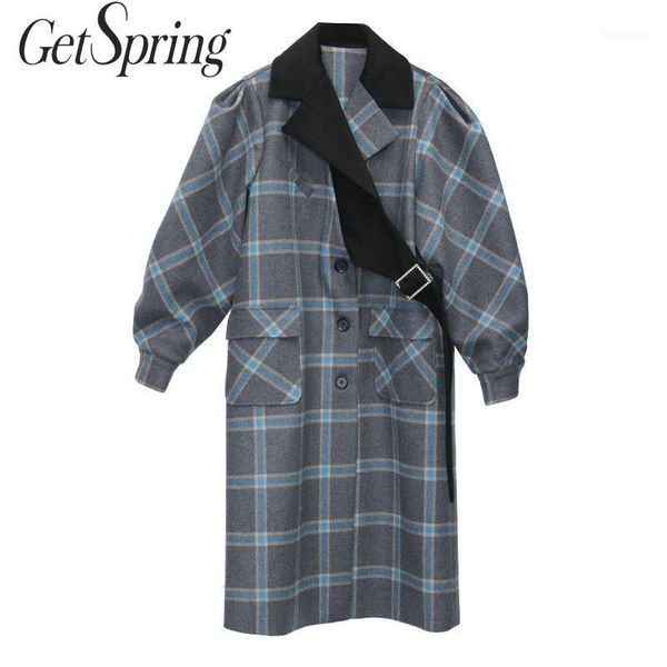 women's wool & blends getspring women woolen coat patchwork asymmetry piald coats lantern sleeve vintage winter overcoat 2021 1, Black
women's wool & blends getspring women woolen coat patchwork asymmetry piald coats lantern sleeve vintage winter overcoat 2021 1, Black