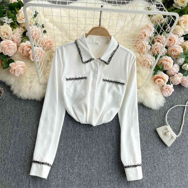 women hit color pockets single breasted short shirt turn-down collar long sleeve fashion spring summer 11b772 210525, White
women hit color pockets single breasted short shirt turn-down collar long sleeve fashion spring summer 11b772 210525, White