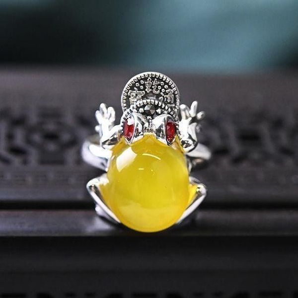 s925 sterling silver citrine women's inlaid lucky canary stone retro personality golden toad open ring bracelet, Slivery;golden
s925 sterling silver citrine women's inlaid lucky canary stone retro personality golden toad open ring bracelet, Slivery;golden
