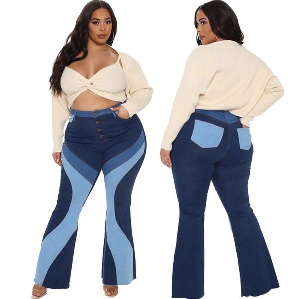 women's jeans contrast color patchwork women plus size high waist single-breasted streetwear stretch denim flared pants 2021 autumn, Blue
women's jeans contrast color patchwork women plus size high waist single-breasted streetwear stretch denim flared pants 2021 autumn, Blue