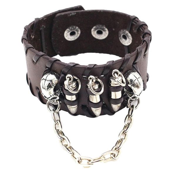 link, chain gothic skull chains punk wide leather strap bangle bracelet wristband adjustable for halloween costume party, Black
link, chain gothic skull chains punk wide leather strap bangle bracelet wristband adjustable for halloween costume party, Black