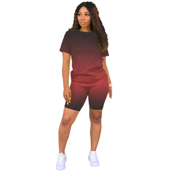 summer stunning women's o-neck short sleeve two-piece set lady's biker shorts suits with gradient color printed for workout, Gray
summer stunning women's o-neck short sleeve two-piece set lady's biker shorts suits with gradient color printed for workout, Gray