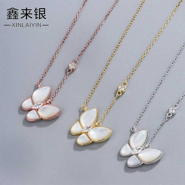 s925 sier temperament rose gold white fritillaria necklace diamond butterfly shell pendant clavicle chain, Silver
s925 sier temperament rose gold white fritillaria necklace diamond butterfly shell pendant clavicle chain, Silver