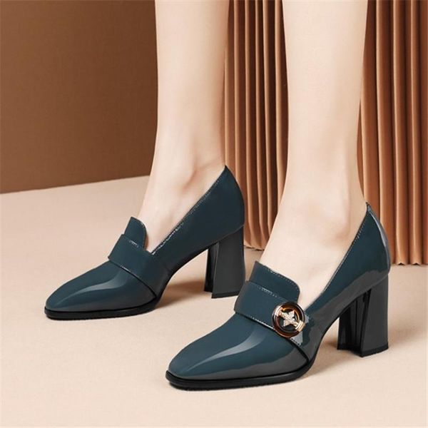 dress shoes pxelena elegant crystal metal decor women genuine patent leather pumps block chunky high heels slip on office lady, Black
dress shoes pxelena elegant crystal metal decor women genuine patent leather pumps block chunky high heels slip on office lady, Black