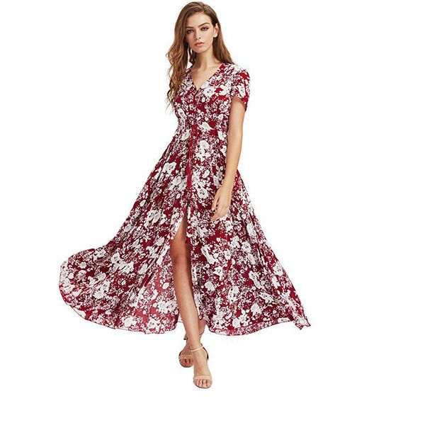 women dress v-neck tie-waist long dresses retro ethnic pattern holiday style women's button up split floral print flowy party maxi, Black;gray
women dress v-neck tie-waist long dresses retro ethnic pattern holiday style women's button up split floral print flowy party maxi, Black;gray