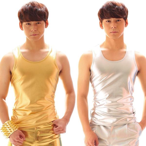men's vests performance wear basic shirt costume personalized silver and gold elastic paillette slim tight vest male, Black;white
men's vests performance wear basic shirt costume personalized silver and gold elastic paillette slim tight vest male, Black;white