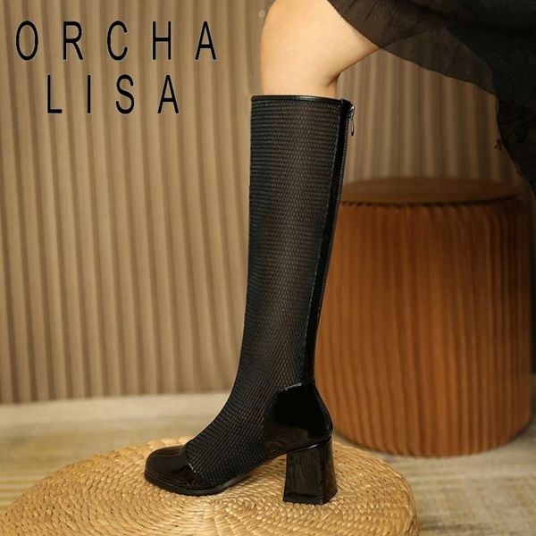 boots orchalisa women knee 2021 square toe 6.5cm heels patent leather mesh zip big size 43 date club summer a3376, Black
boots orchalisa women knee 2021 square toe 6.5cm heels patent leather mesh zip big size 43 date club summer a3376, Black