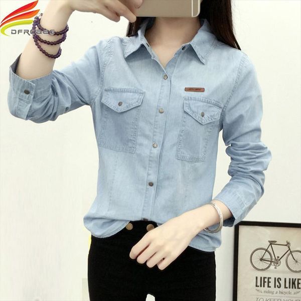 spring autumn denim fashionable jean womens shirts femme long sleeve pockets button up lady blouse and, White
spring autumn denim fashionable jean womens shirts femme long sleeve pockets button up lady blouse and, White