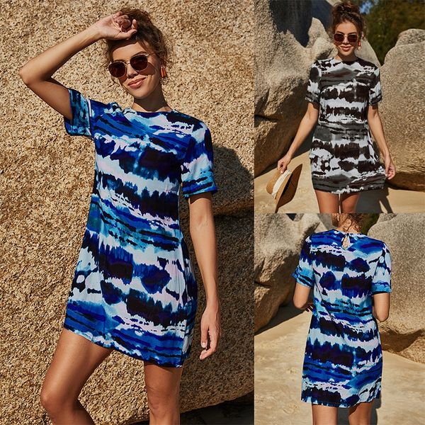 women's 2021 european and american tie dye gradient round neck short sleeve dress is thin and loose beach skirt, White
women's 2021 european and american tie dye gradient round neck short sleeve dress is thin and loose beach skirt, White