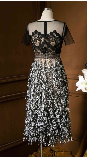 dress elegant party vestidos summer fashion women tulle mesh lace patchwork sunflower patterns short sleeve dress vintage, Black;gray 
dress elegant party vestidos summer fashion women tulle mesh lace patchwork sunflower patterns short sleeve dress vintage, Black;gray