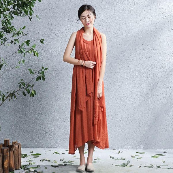 casual dresses johnature 2021 summer women solid color irregular fashion loose wasist sleeveless long with scarves, Black;gray
casual dresses johnature 2021 summer women solid color irregular fashion loose wasist sleeveless long with scarves, Black;gray