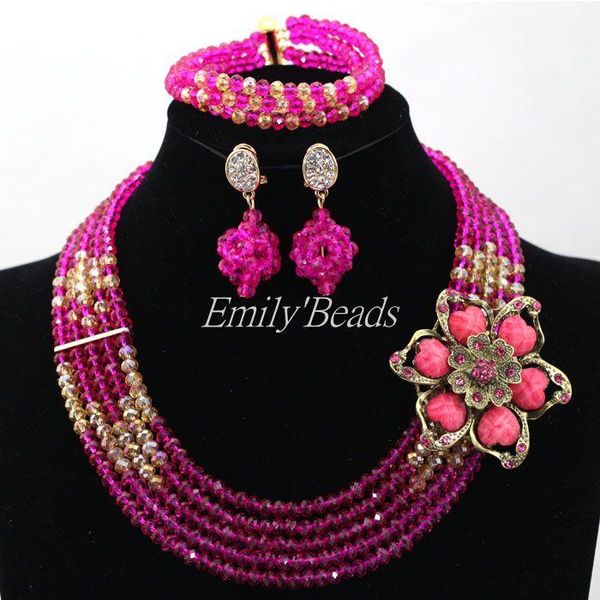 earrings & necklace fuchsia pink costume african jewelry set gold nigerian wedding beads bridal 5 rows alj439, Silver
earrings & necklace fuchsia pink costume african jewelry set gold nigerian wedding beads bridal 5 rows alj439, Silver