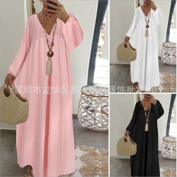 casual dresses 2021 women's female collar v-neck lace patchwork long sleeve loose mopping dress, Black;gray
casual dresses 2021 women's female collar v-neck lace patchwork long sleeve loose mopping dress, Black;gray