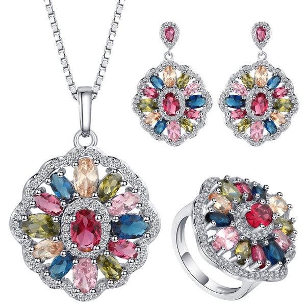 earrings & necklace luxury multicolor crystal flower chain necklaces rings jewelry sets beautiful women wedding engagement accessories, Silver
earrings & necklace luxury multicolor crystal flower chain necklaces rings jewelry sets beautiful women wedding engagement accessories, Silver
