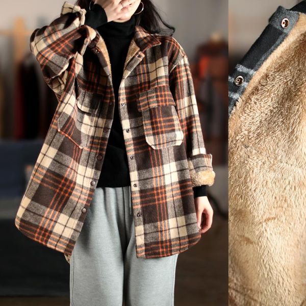 women's blouses & shirts plaid for women fleece thicken casual fashion artsy chic classic korean daily all-match loose collar checked, White
women's blouses & shirts plaid for women fleece thicken casual fashion artsy chic classic korean daily all-match loose collar checked, White