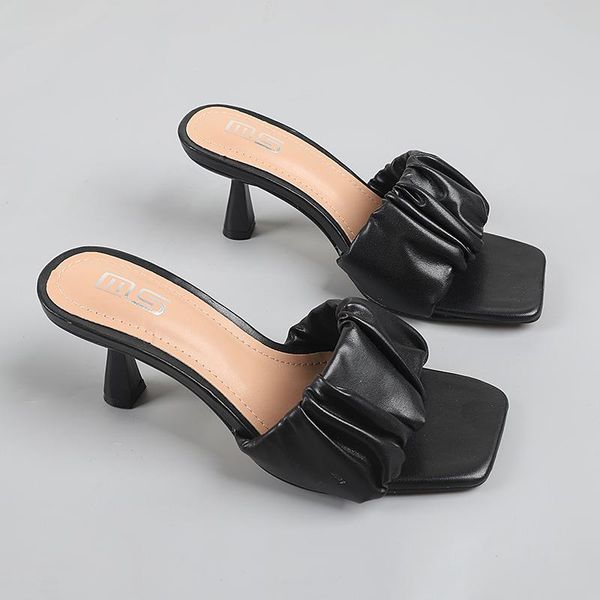 slippers shoes woman's slides heeled mules fashion 2021 summer high luxury thin rome pleated rubber pu heels, Black
slippers shoes woman's slides heeled mules fashion 2021 summer high luxury thin rome pleated rubber pu heels, Black