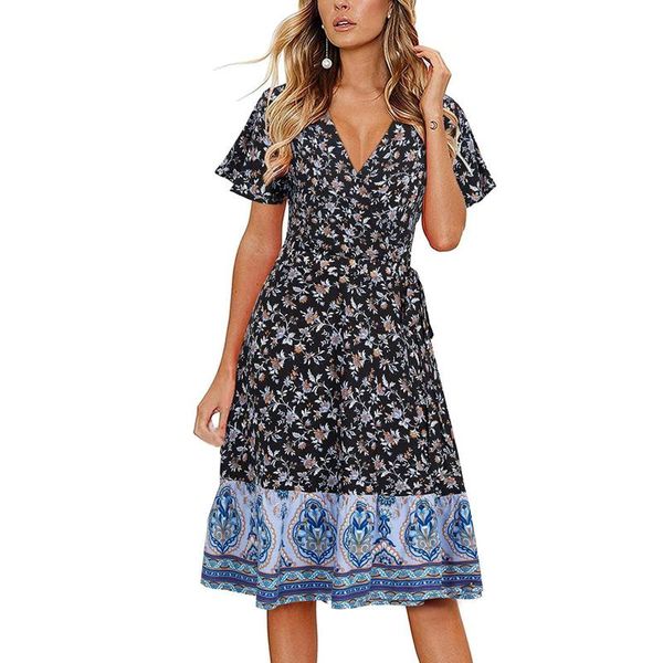 casual dresses bohemian style dress women knee length summer vintage v-neck short sleeve printed 2021, Black;gray
casual dresses bohemian style dress women knee length summer vintage v-neck short sleeve printed 2021, Black;gray