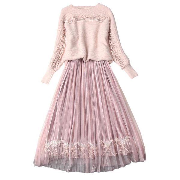 two piece dress women sweater and pullover 2 set autumn winter mohair beading tassel knitted loose warm + mesh pleated skirt, White
two piece dress women sweater and pullover 2 set autumn winter mohair beading tassel knitted loose warm + mesh pleated skirt, White