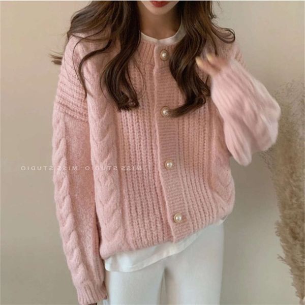 sweater autumn casual round neck twist loose pearl knitted cardigan top, White;black
sweater autumn casual round neck twist loose pearl knitted cardigan top, White;black