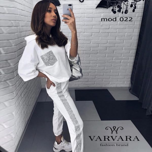 pants front pocket shiny design fashion suit set women tracksuit two-piece style outfit sweatshirt sport wear hoodies, White
pants front pocket shiny design fashion suit set women tracksuit two-piece style outfit sweatshirt sport wear hoodies, White