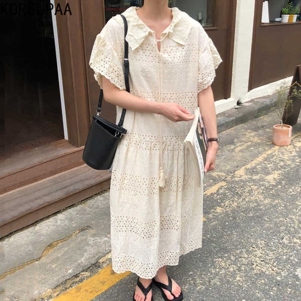 korejpaa women dress summer korean chic ladies gentle lapel hollow crochet stitching design loose flying sleeve vestidos 210526, Black;gray
korejpaa women dress summer korean chic ladies gentle lapel hollow crochet stitching design loose flying sleeve vestidos 210526, Black;gray