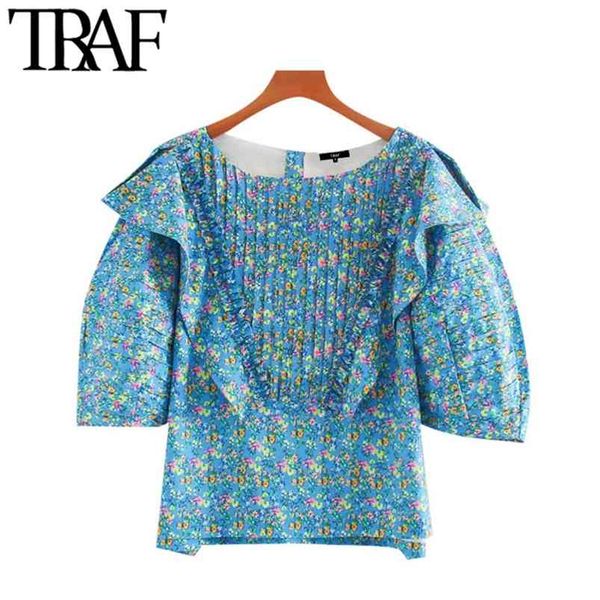 women fashion floral print ruffled blouses vintage puff sleeves back lace-up female shirts blusas chic 210507, White
women fashion floral print ruffled blouses vintage puff sleeves back lace-up female shirts blusas chic 210507, White