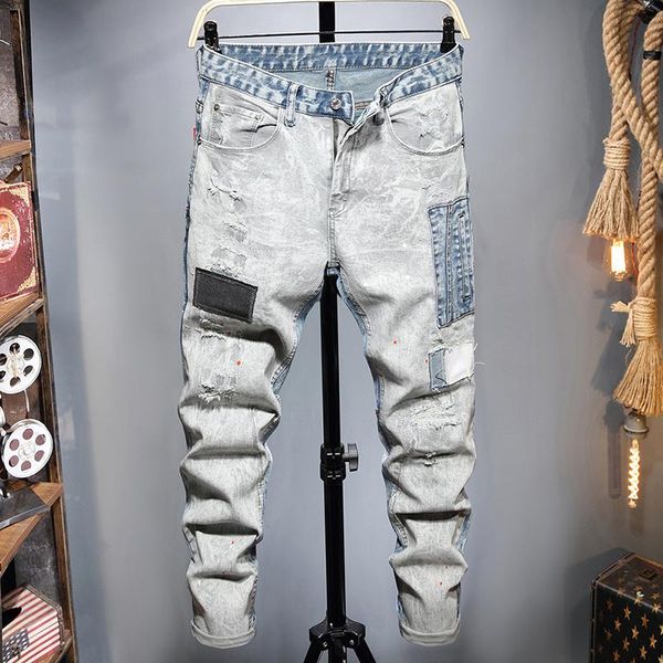 men's jeans european american style fashion 2021 camouflage patchwork stretch denim trousers hole slim pants, Blue
men's jeans european american style fashion 2021 camouflage patchwork stretch denim trousers hole slim pants, Blue