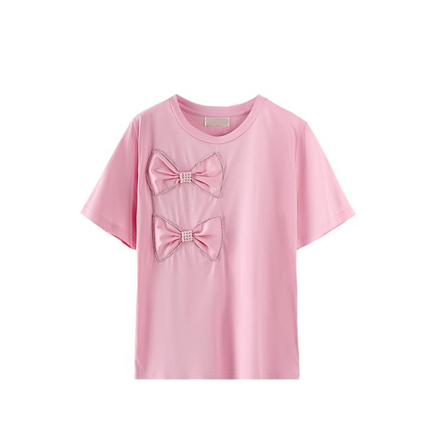 summer new beaded diamond chain bow pullover o neck short sleeve t-shirt all match 210421, White
summer new beaded diamond chain bow pullover o neck short sleeve t-shirt all match 210421, White