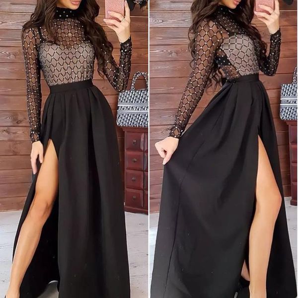 women transparent bandage bodycon long sleeve see through plaid fashion slim evening party club dress casual dresses, Black;gray
women transparent bandage bodycon long sleeve see through plaid fashion slim evening party club dress casual dresses, Black;gray