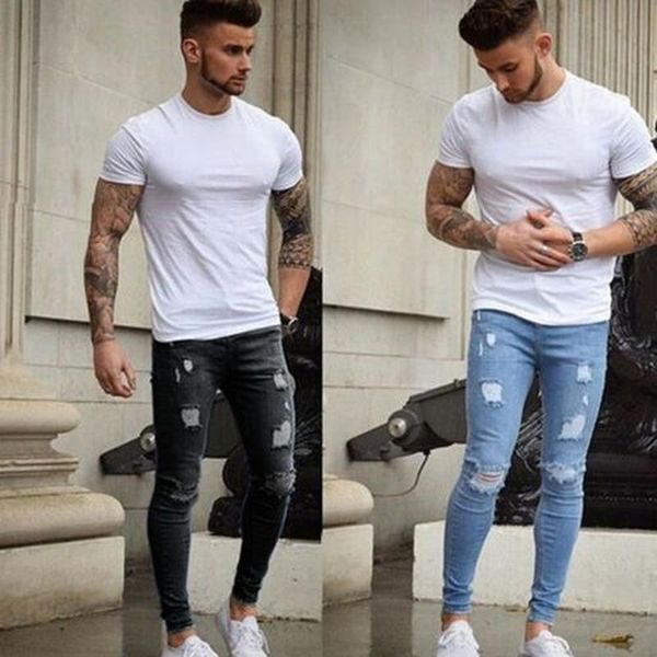 men's pants men skinny stretch jeans distressed ripped trousers frayed slim fit denim, Black
men's pants men skinny stretch jeans distressed ripped trousers frayed slim fit denim, Black